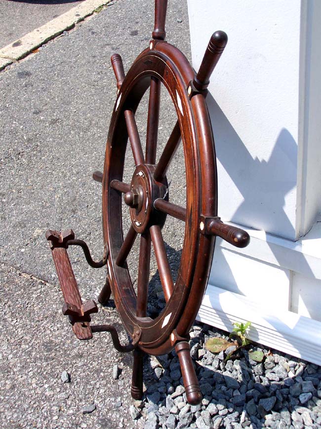 A Whalebone and Baleen Inlaid Ships' Wheel with later added brackets for a ship model — image 2